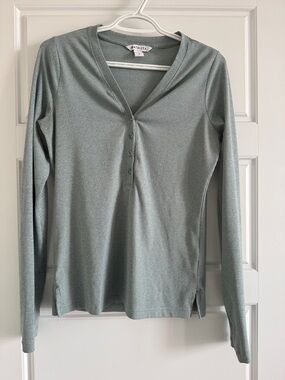 Athleta Ribbed Henley Long Sleeve Top in Sage